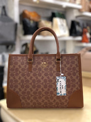 Coach Signature Print Tote Bag for Women with Double